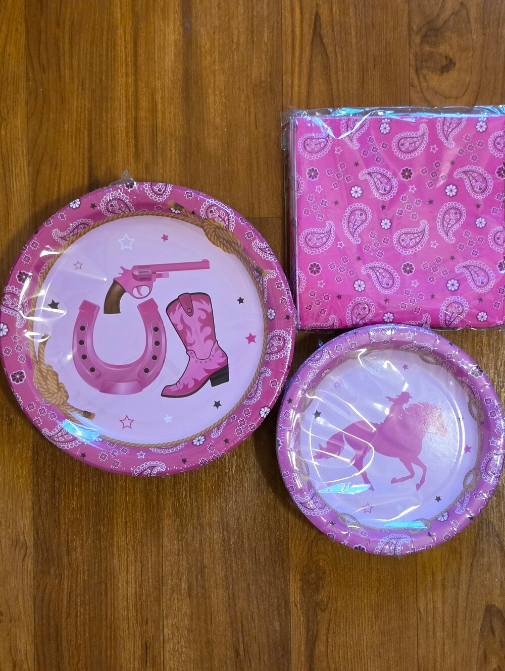 Pink Cowgirl Party Plates & Napkins Set - Pink Cowboy Theme